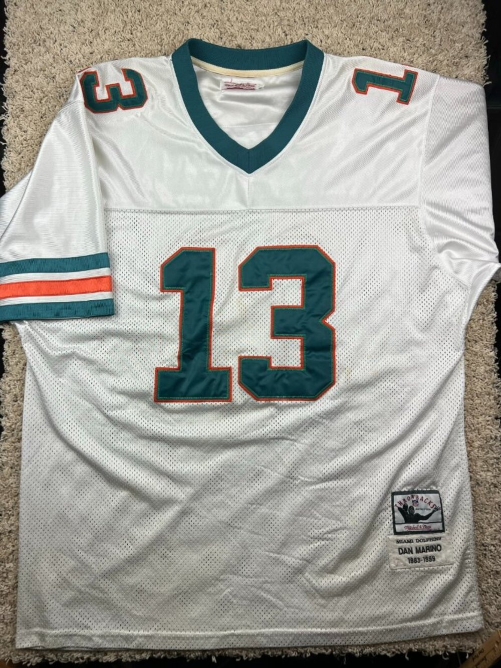 Mitchell Ness QB Dan Marino #13 Jersey Size 58 White Orange Green Football
